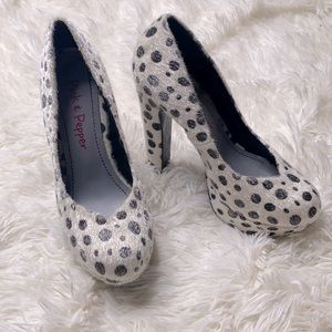 Pink & Pepper Black White Dalmatian Spot Print Fur Heels Size 6